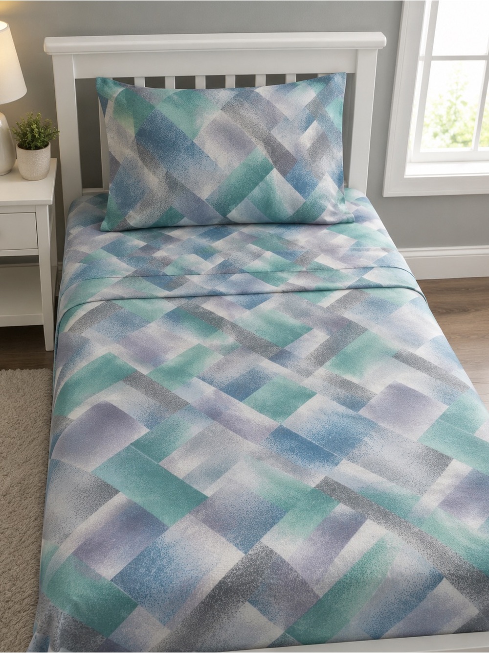Vintage Rare Thomaston Mills Georgia Geometric Twin sheet set w 1 pillow case